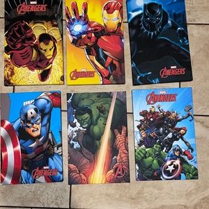 Marvel pictures and action figures.